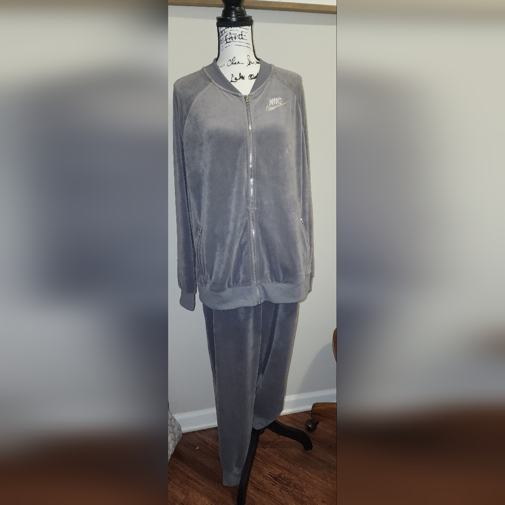 New Plus Size Gray Velour Zip Panta & Full Zip Jacket Track Suit Set Size 2X